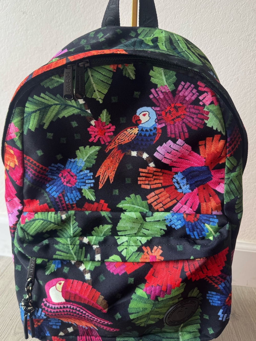 FARM Rio *RARE* Black Backpack with Multicolor Parrot & Floral Print